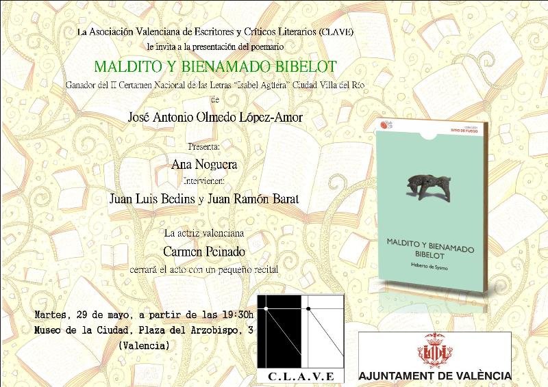 El próximo 29 de mayo el poeta José Antonio Olmedo presenta en Valencia “Maldito y bienamado bibelot”