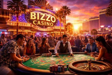 Casino Bizzo en Las Vegas, con luces brillantes y jugadores