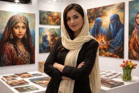 Una artista afgana presenta su obra en la feria de arte contemporáneo ARCO, destacando la creatividad internacional.