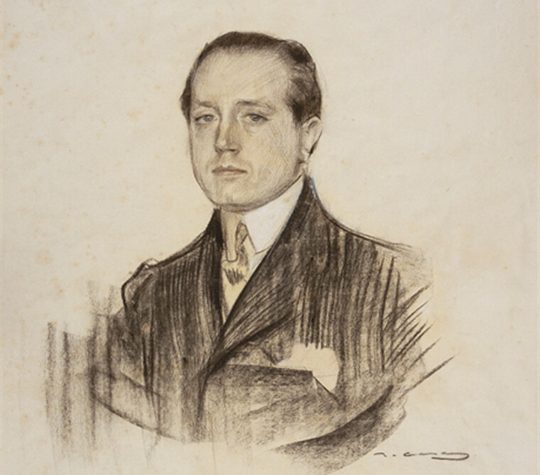 Azorín retratado por Ramón Casas (hacia 1904-1905). Carboncillo y papel sobre pastel.