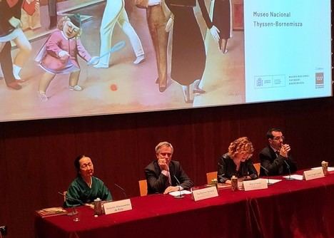 Setsuko Klossowska de Rola, viuda de Balthus; Guillermo Solana, director artístico del Museo Nacional Thyssen-Bornemisza; la directora general de Promoción Cultural de La Comunidad de Madrid, María Pardo, patrocinadores de la exposición y Juan Ángel López-Manzanares, conservador del Museo Nacional Thyssen-Bornemisza y co-comisario de la muestra