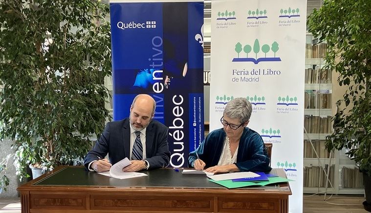 Maël Solen Picard (Oficina de Québec en Barcelona) y Eva Orúe (Feria del Libro de Madrid)