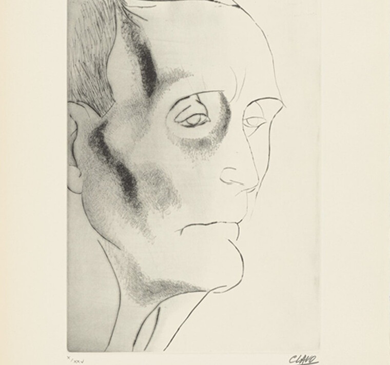 Retrato de Azorín realizado por Javier Clavo. Grabado original a la punta seca sobre papel. Publicado originalmente entre 1976 y 1977. Forma parte de la carpeta y libro de coleccionista de bibliofilia titulado Un hidalgo, ilustrado por Javier Clavo con textos del propio Azorín.