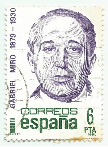 GABRIEL MIRÓ [En 1981 la FNMT distribuye, dentro de la serie homenajes, este sello de Gabriel Miró, con un valor de 6 pesetas].
