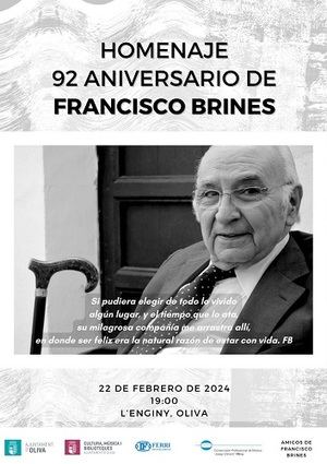Un grupo de amigos rendirá homenaje al poeta valenciano Francisco Brines en su 92 aniversario con un recital poético