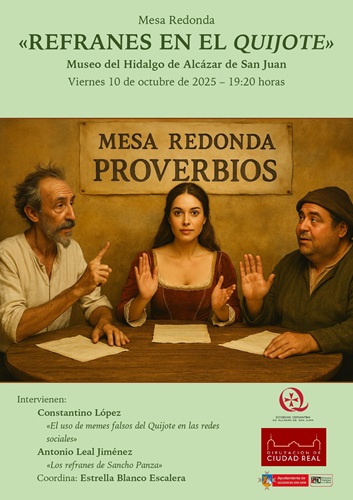 Cartel mesa redonda de refranes de el Quijote