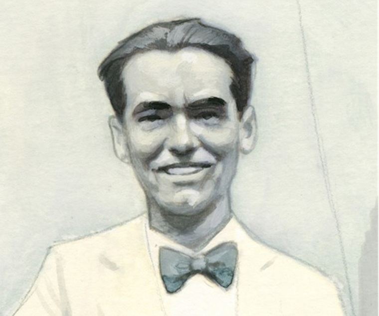 Primer plano de una foto de García Lorca en Nueva York