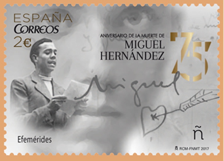 MIGUEL HERNÁNDEZ (1910-1942) [Sello conmemoratiuvo en el aniversario de su muerte]