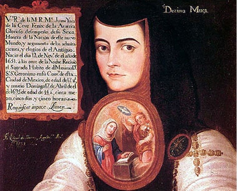 SOR JUANA INÉS DE LA CRUZ [Fray Miguel de Herrera, agustino mexicano, 1732. Óleo sobre tela; dimensiones: 64 x 64 cm. Colección Banco Nacional de México]