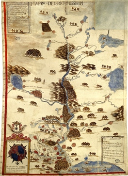 Mapa del Rio Misisipi, dedicado al duque de Jovenazo por su servidor don Armando de Arce, barón de Lahontan, 1699. Anónimo