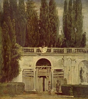 “En el jardín de la Villa Medici en Roma”, pintado por Diego Velázquez. El pintor español, en Roma, consiguió, gracias a la mediación del conde de Monterrey, ser alojado en la Villa Medici, cerca de la Trinitá dei Monti, en la parte más elevada y aireada de la ciudad