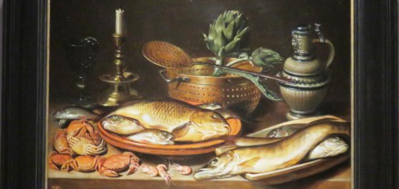Bodegón con pescado, vela, alcachofas, cangrejos y gambas, 1611