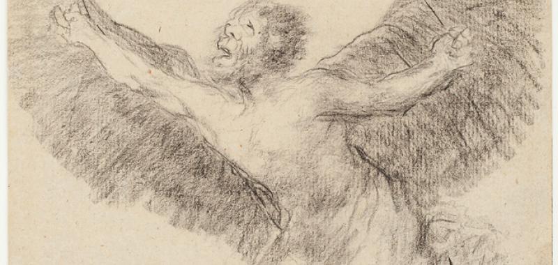 Dédalo viendo caer a su hijo Ícaro (Álbum H, 52). Francisco de Goya