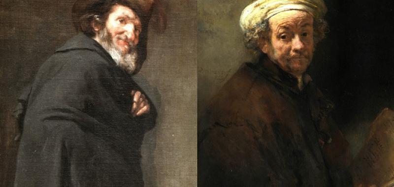 A la izquierda, Retrato de un hombre. Frans Hals, h, 1635. A la derecha, El bufón el Primo. Diego Velázquez, 1644