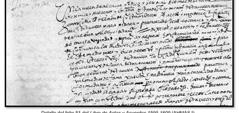 Detalle del folio 81 del Libro de Actas y Acuerdos 1599-1609 (AHMASJ)